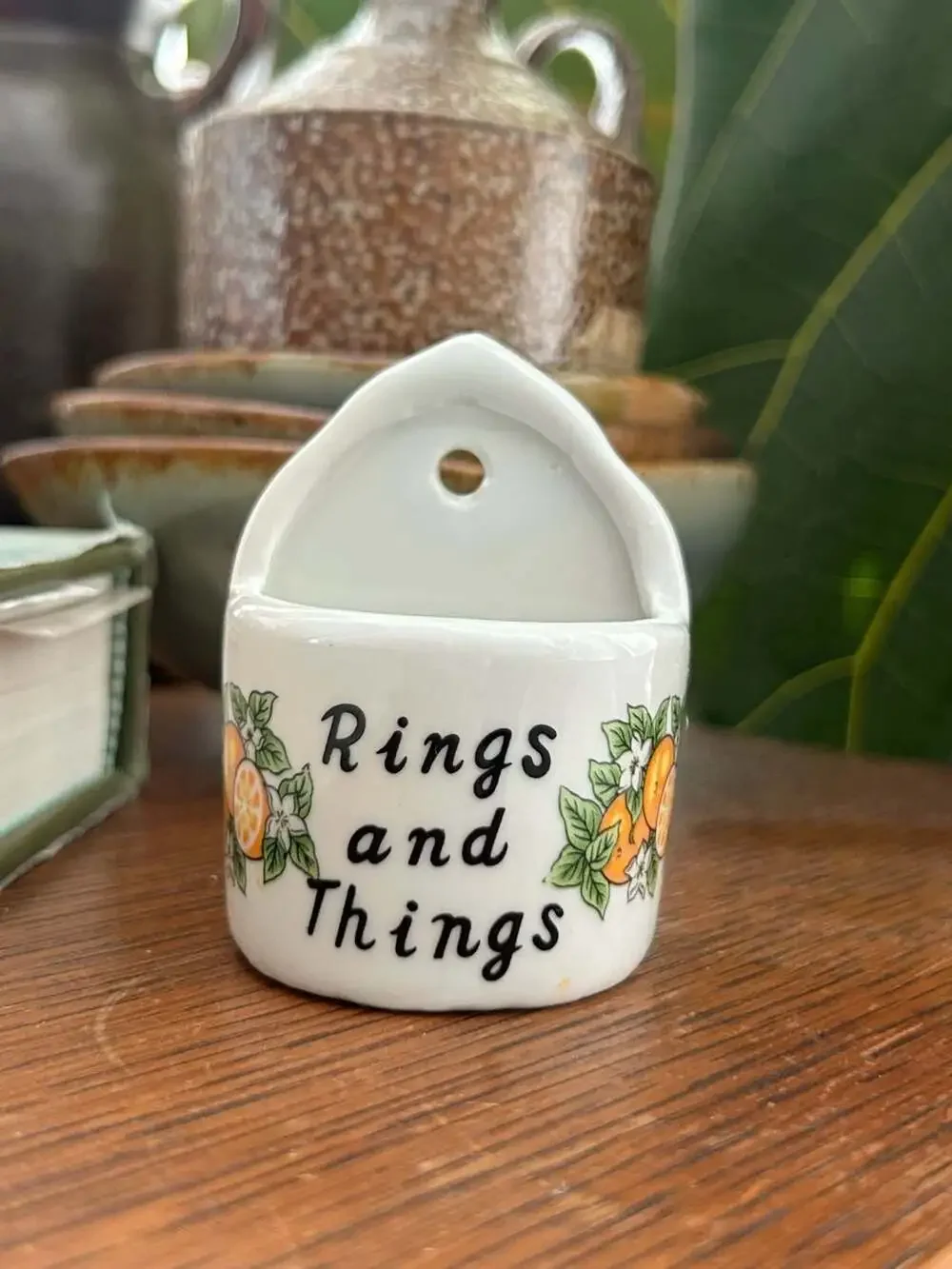 Vintage Rings and Things Tiny Ceramic Jewelry Holder Wall Hanging Floral